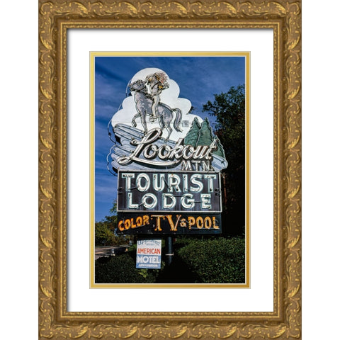 Lookout Mountain Tourist Lodge Sign 1980 Vertical Gold Ornate Wood Framed Art Print with Double Matting by Lee, Rachel