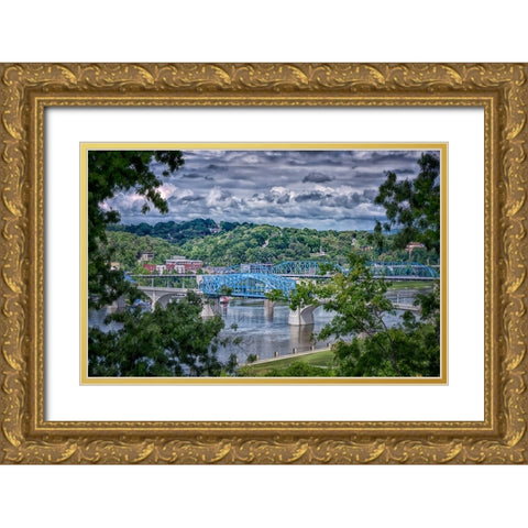 Market Bridge From Cameron Hill Gold Ornate Wood Framed Art Print with Double Matting by Lee, Rachel