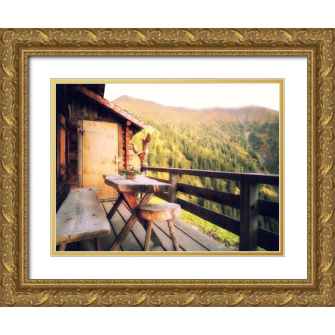 Mountain View 36 Gold Ornate Wood Framed Art Print with Double Matting by Lee, Rachel