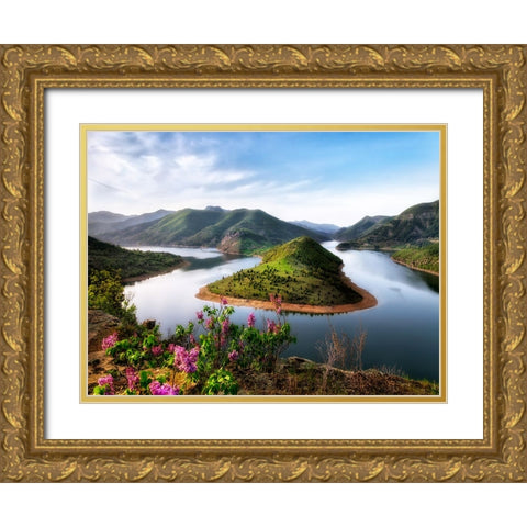Mountain View 46 Gold Ornate Wood Framed Art Print with Double Matting by Lee, Rachel