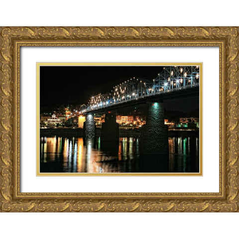 Night Bridge Gold Ornate Wood Framed Art Print with Double Matting by Lee, Rachel
