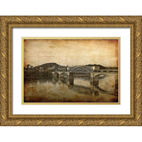 Nooga Bridge Crackle Texture Gold Ornate Wood Framed Art Print with Double Matting by Lee, Rachel