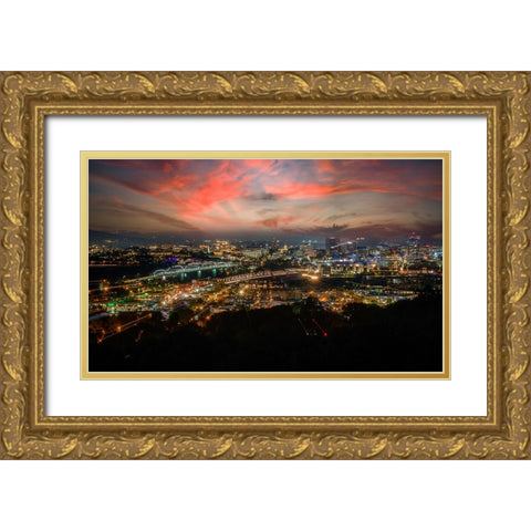 Northshore Lights Sunset Gold Ornate Wood Framed Art Print with Double Matting by Lee, Rachel