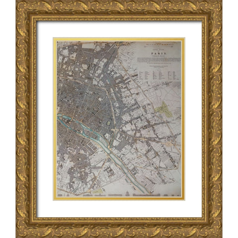 Paris Map Antique Gold Ornate Wood Framed Art Print with Double Matting by Lee, Rachel