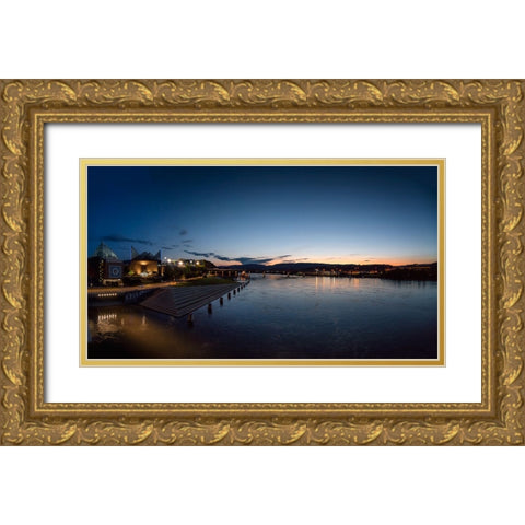 River Downtown at Night Panorama Gold Ornate Wood Framed Art Print with Double Matting by Lee, Rachel