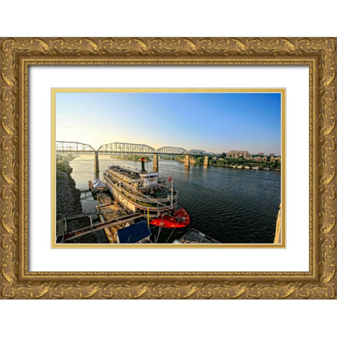 Riverboat From Market Gold Ornate Wood Framed Art Print with Double Matting by Lee, Rachel