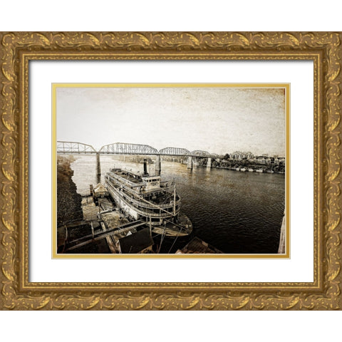 Riverboat From Market Textured Gold Ornate Wood Framed Art Print with Double Matting by Lee, Rachel