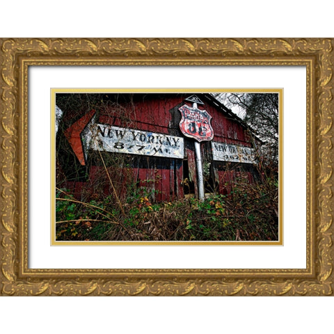 Route 11 Barn Sign Gold Ornate Wood Framed Art Print with Double Matting by Lee, Rachel