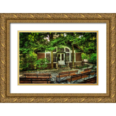 Signal Mountain Little Brown Church Gold Ornate Wood Framed Art Print with Double Matting by Lee, Rachel