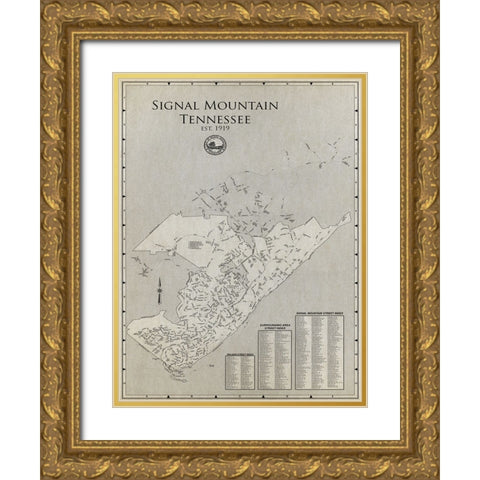 Signal Mountain Map Gold Ornate Wood Framed Art Print with Double Matting by Lee, Rachel