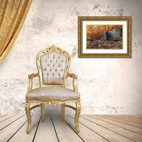 Smokies Grist Mill Fall Gold Ornate Wood Framed Art Print with Double Matting by Lee, Rachel