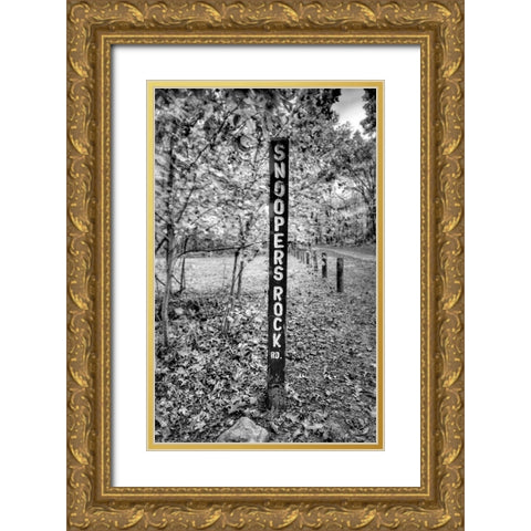 Snoopers Rock Road Sign BW Gold Ornate Wood Framed Art Print with Double Matting by Lee, Rachel