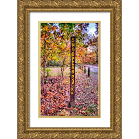 Snoopers Rock Road Sign HDR Gold Ornate Wood Framed Art Print with Double Matting by Lee, Rachel