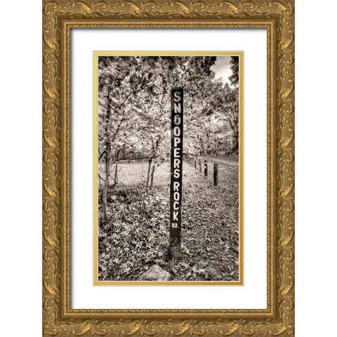 Snoopers Rock Road Sign Sepia Gold Ornate Wood Framed Art Print with Double Matting by Lee, Rachel