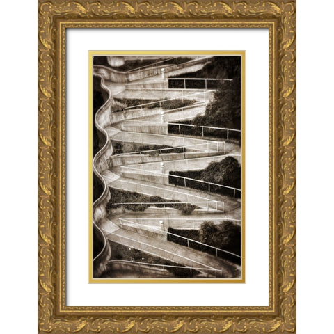 Walk My Way BW Textured Gold Ornate Wood Framed Art Print with Double Matting by Lee, Rachel
