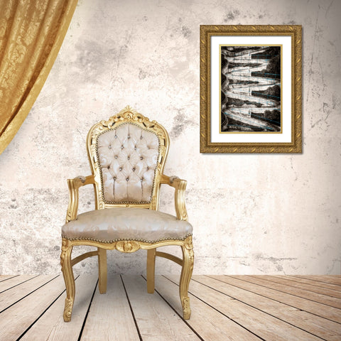 Walk My Way Sepia w Blue Rails Gold Ornate Wood Framed Art Print with Double Matting by Lee, Rachel