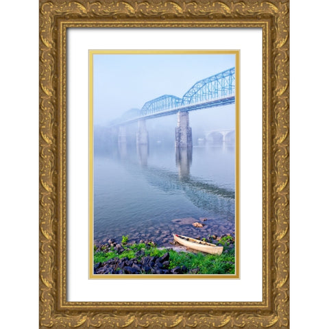 Walnut and Canoe Gold Ornate Wood Framed Art Print with Double Matting by Lee, Rachel
