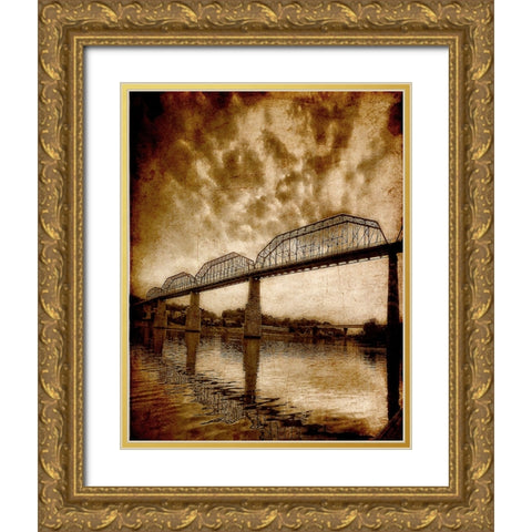 Walnut Bridge Sunset Textured Gold Ornate Wood Framed Art Print with Double Matting by Lee, Rachel