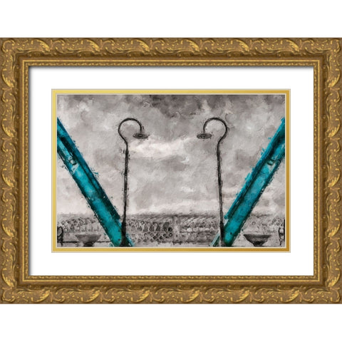 Walnut Love Mask Blue Rail Oil Painting Gold Ornate Wood Framed Art Print with Double Matting by Lee, Rachel