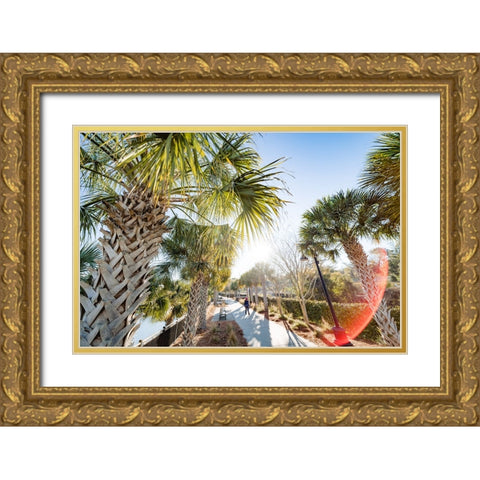 Palm Walk Sun Gold Ornate Wood Framed Art Print with Double Matting by Malone, Will