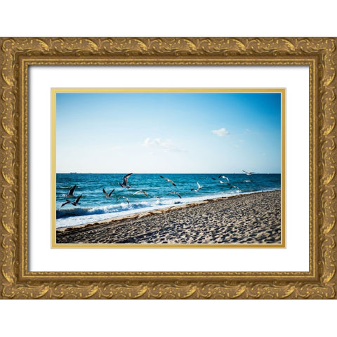 Seagulls Gold Ornate Wood Framed Art Print with Double Matting by Malone, Will