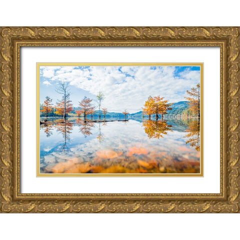 Fall Lake Gold Ornate Wood Framed Art Print with Double Matting by Malone, Will