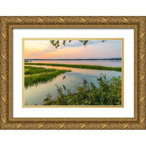 Morning Marsh Gold Ornate Wood Framed Art Print with Double Matting by Malone, Will