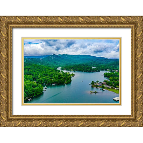 Lake Chatuge Aerial Gold Ornate Wood Framed Art Print with Double Matting by Malone, Will
