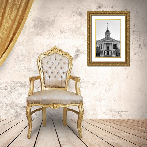 Aiken Courthouse Monochrome Gold Ornate Wood Framed Art Print with Double Matting by Malone, Will