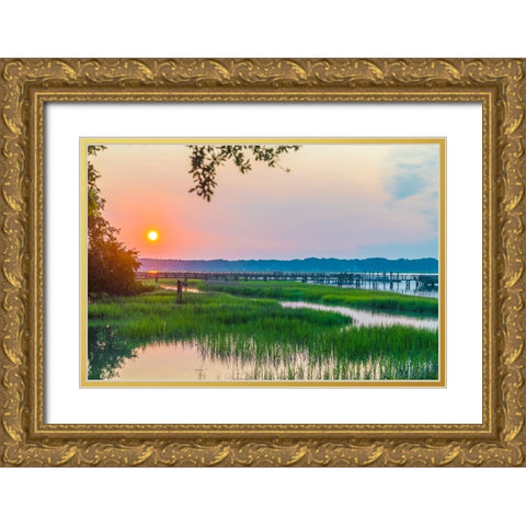 Morning Marsh 2 Gold Ornate Wood Framed Art Print with Double Matting by Malone, Will