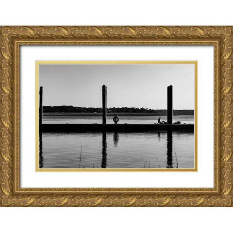 Monochrome Dock 2 Gold Ornate Wood Framed Art Print with Double Matting by Malone, Will