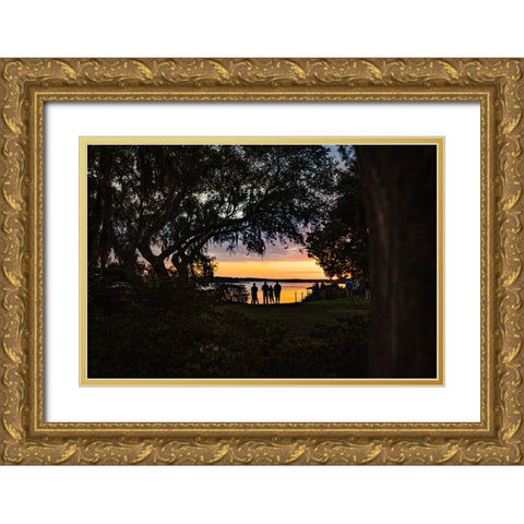 Sunset Spectators Gold Ornate Wood Framed Art Print with Double Matting by Malone, Will