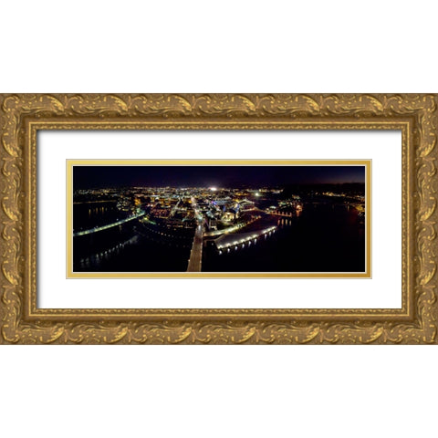 Downtown Night Gold Ornate Wood Framed Art Print with Double Matting by Malone, Will