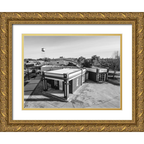 Gulf Oil Aerial Monochrome Gold Ornate Wood Framed Art Print with Double Matting by Malone, Will