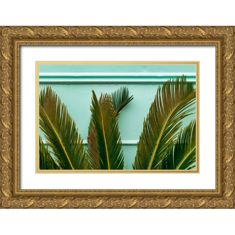Teal Fern Gold Ornate Wood Framed Art Print with Double Matting by Malone, Will