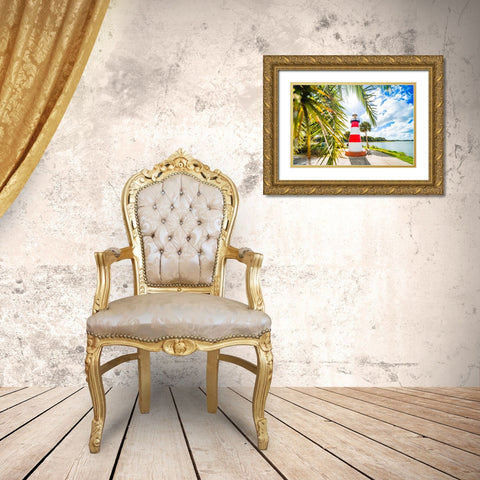 The Candy Cane Lighthouse Gold Ornate Wood Framed Art Print with Double Matting by Malone, Will