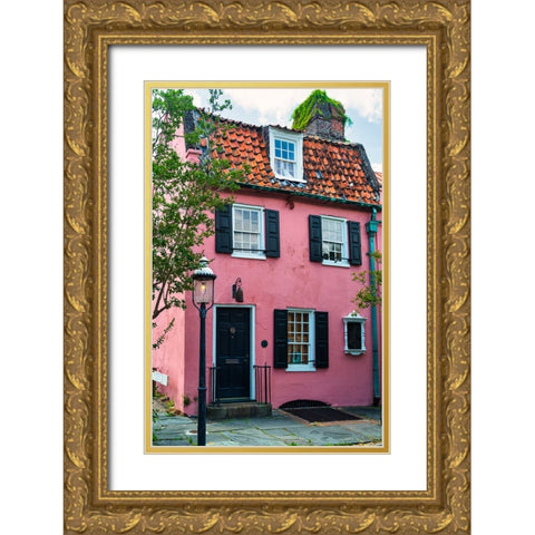 The Pink House Gold Ornate Wood Framed Art Print with Double Matting by Malone, Will