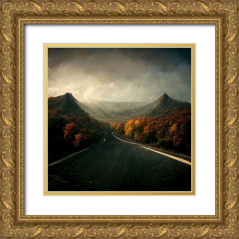 Autumn Road 2 Gold Ornate Wood Framed Art Print with Double Matting by Screendoor