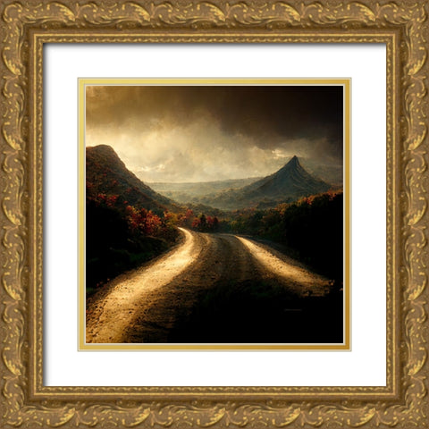 Autumn Road 3 Gold Ornate Wood Framed Art Print with Double Matting by Screendoor