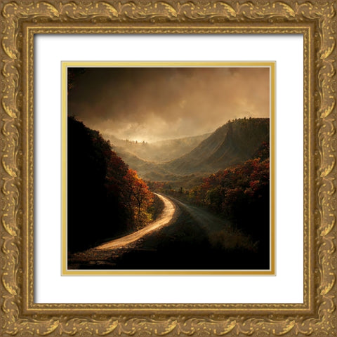 Autumn Road 4 Gold Ornate Wood Framed Art Print with Double Matting by Screendoor