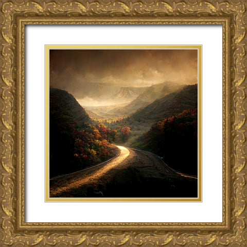 Autumn Road 5 Gold Ornate Wood Framed Art Print with Double Matting by Screendoor