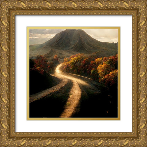 Autumn Road 6 Gold Ornate Wood Framed Art Print with Double Matting by Screendoor