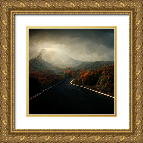 Autumn Road Gold Ornate Wood Framed Art Print with Double Matting by Screendoor