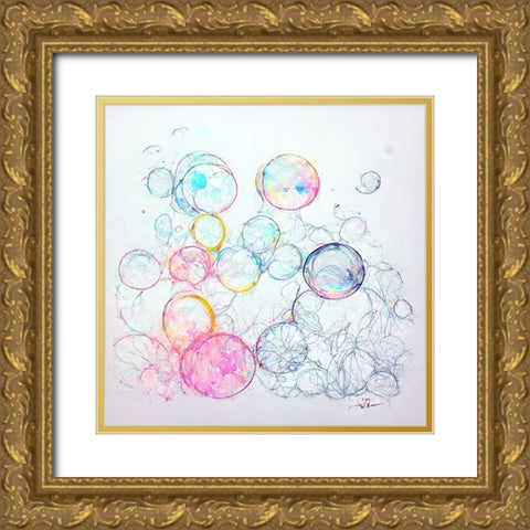 Bubbles 3 Gold Ornate Wood Framed Art Print with Double Matting by Screendoor
