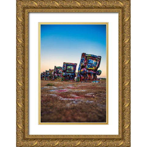 Cadillac Ranch 3 Vertical Gold Ornate Wood Framed Art Print with Double Matting by Malone, Will