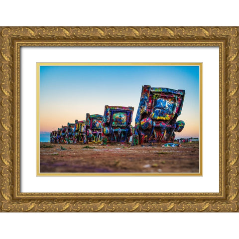 Cadillac Ranch 3 Gold Ornate Wood Framed Art Print with Double Matting by Malone, Will