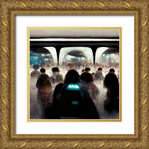 Futuristic City Subway Gold Ornate Wood Framed Art Print with Double Matting by Screendoor