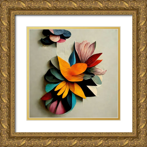 Paper Flowers 5 Gold Ornate Wood Framed Art Print with Double Matting by Screendoor