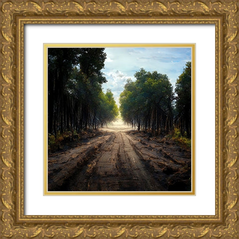 Road in the Woods 10 Gold Ornate Wood Framed Art Print with Double Matting by Screendoor