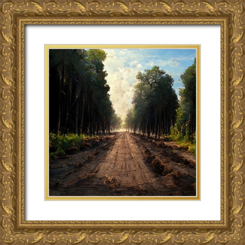 Road in the Woods 2 Gold Ornate Wood Framed Art Print with Double Matting by Screendoor